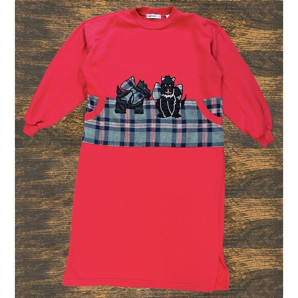 Vintage Nightgown Womens 8 Scottish Terrier Dog Pups Red Embroidery Erika Taylor - Picture 4 of 16